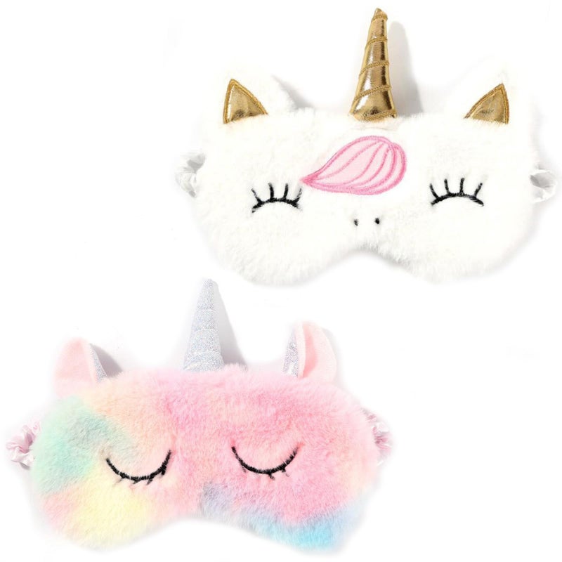 2 Pcs Kids Sleep Mask, Unicorn Kids Eye Masks for Sleeping, Plush Cute Cartoon Pattern, Baby Peace of Mind Sleep Good Help, Sleeping Mask Suitable for Women, Girls, and Children